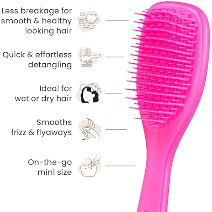Tangle Teezer Mini The Ultimate Detangler Hairbrush |Gentle on Wet Hair | Two-Tiered Teeth & Comfortable Handle | Ideal for Kids And Travel | Reduces Knots & Breakage | Runway Pink - Image 4